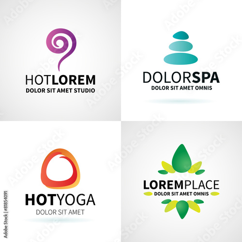 Set of natural spa yoga wellness meditation massage logo