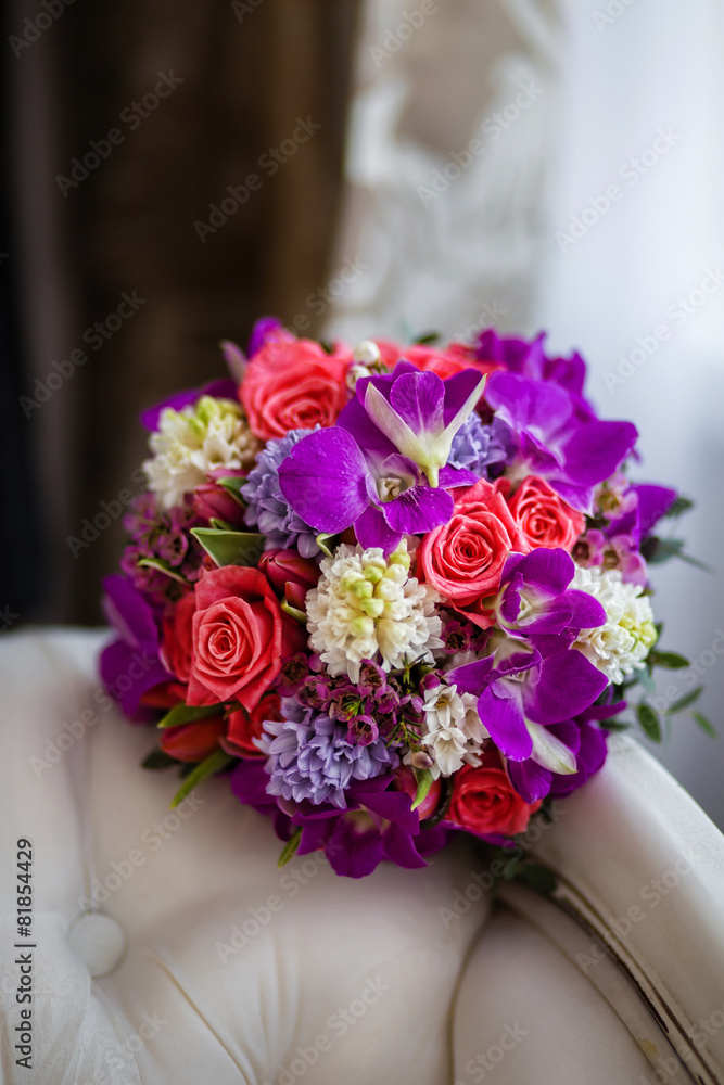 Purple wedding bridal bouquet, round shape Purple wedding bridal bouquet, round shape