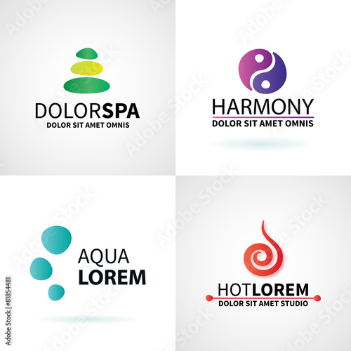 Set of natural spa yoga wellness meditation massage logo