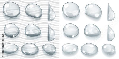 Photos Transparent and opaque gray drops of various shapes