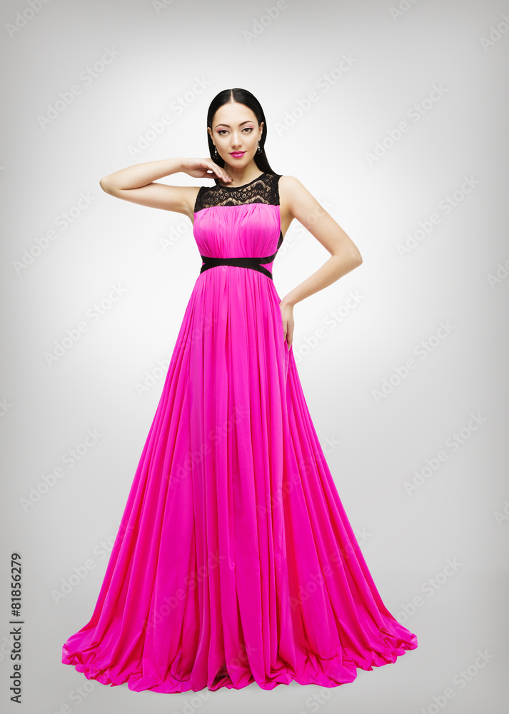 Long Dress, Young Fashion Woman Model in Pink Gown High Waist Long Dress, Young Fashion Woman Model in Pink Gown High Waist