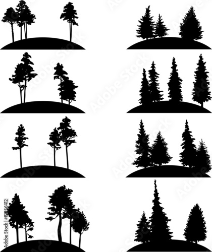 set of different landscapes with trees
