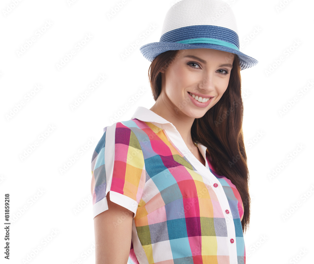 Summer smiling woman in studio portrait Summer smiling woman in studio portrait