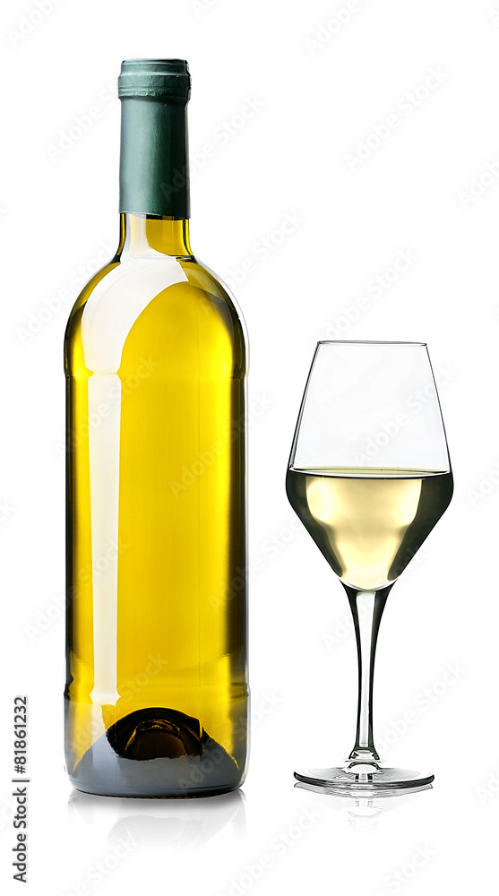 Wine glass and bottle isolated on white Wine glass and bottle isolated on white
