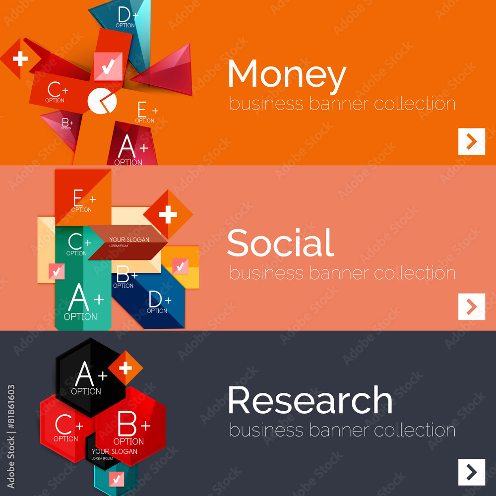 Flat design paper infographic banner set Flat design paper infographic banner set