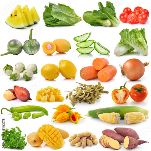 set of fruit and vegetable on white background