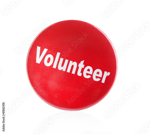 Round volunteer button isolated on white