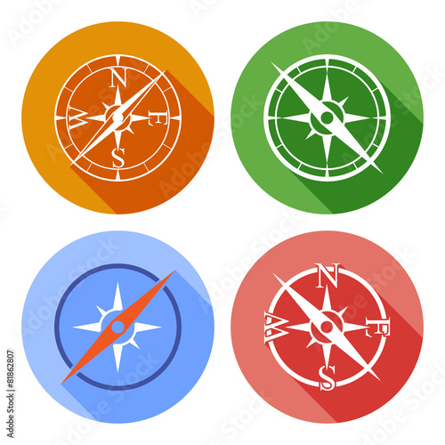 Vector icons depicting four different compasses