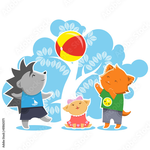 Furry children plays with a ball