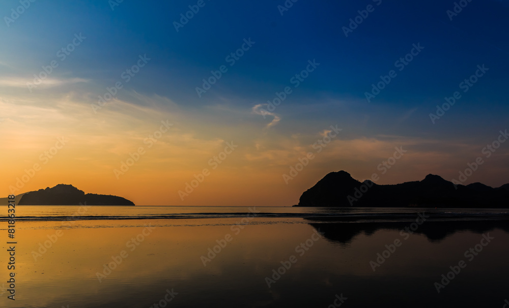 Natural island scene form Ao Manow beach in sunrise time. Proces