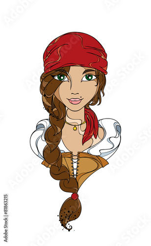 Funny vector girl pirate in the red bandana