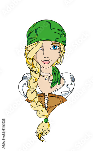 Funny vector girl pirate in the green bandana