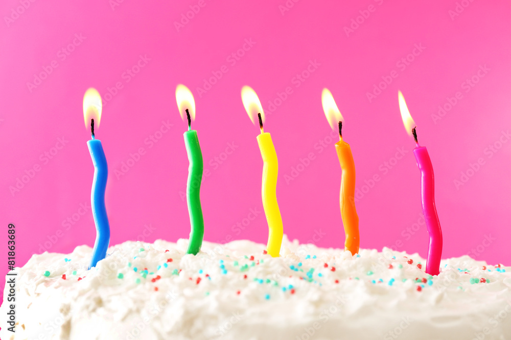 Birthday cake with candles on color background Birthday cake with candles on color background