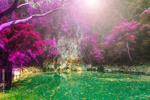 Canvastavla wonderful crater lagoon in thailand, lom pu keaw lagoon lampang
