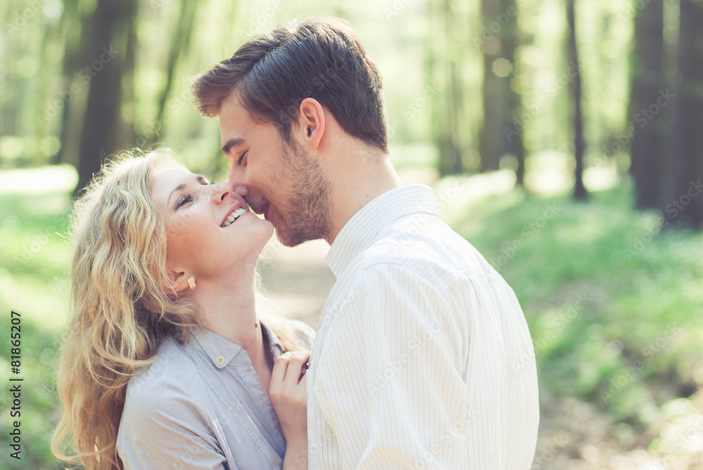 Happy loving couple on a sunny spring day Happy loving couple on a sunny spring day