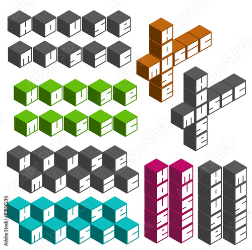 house music party cubic square fonts in different colors