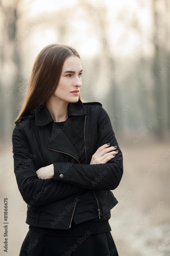 Outdoors portrait of young beautiful fashionable woman Outdoors portrait of young beautiful fashionable woman