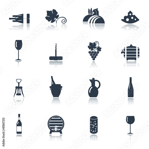 Wine black icons set