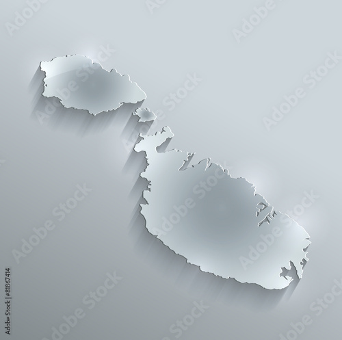 Malta map flag glass card paper 3D vector