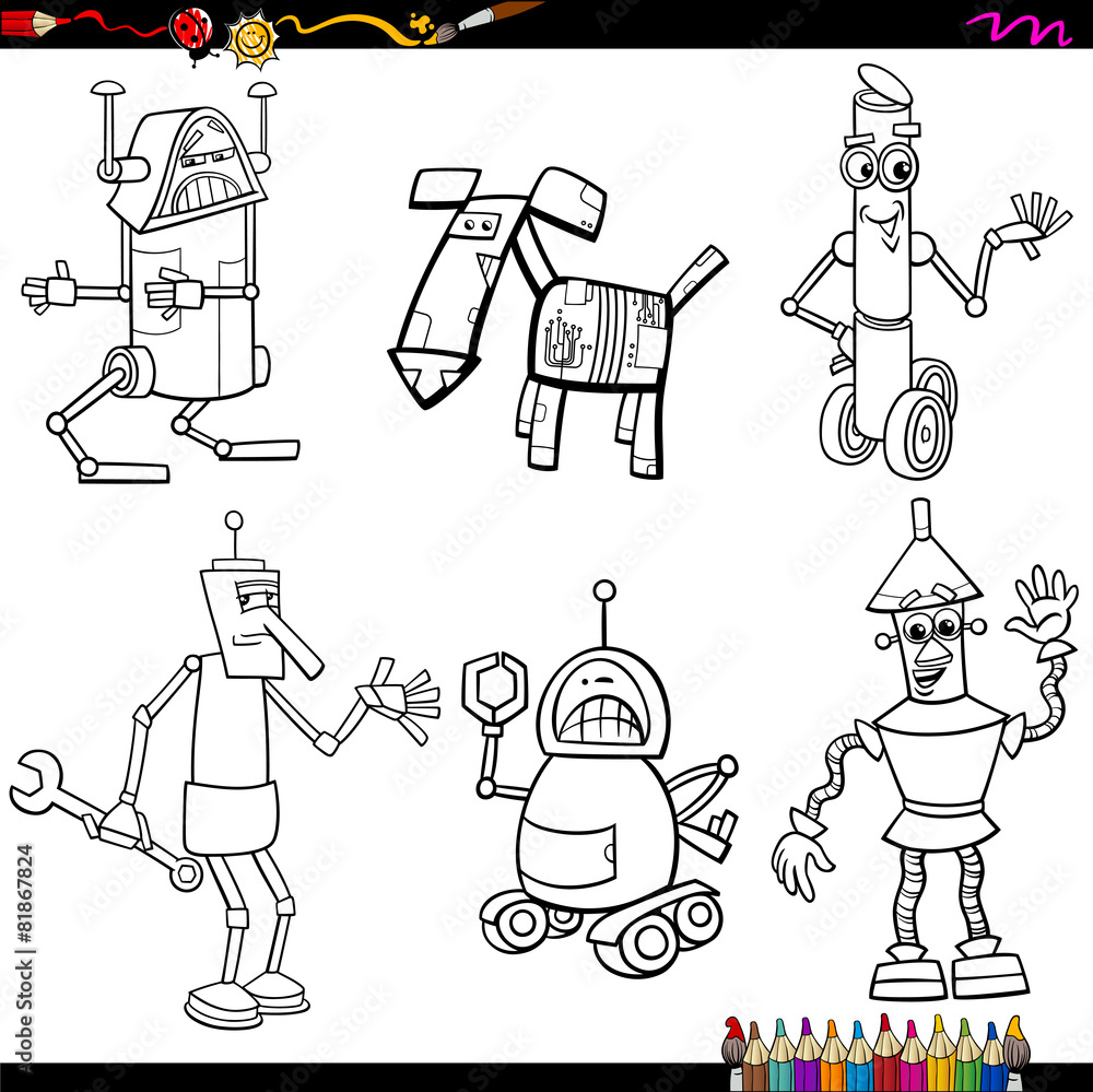 Obraz premium fantasy robots cartoons coloring page