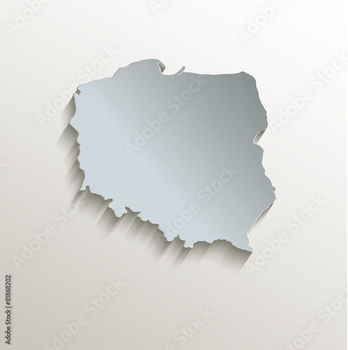 Poland map white blue card paper 3D vector