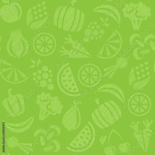 Fruit and vegetable background seamless pattern green