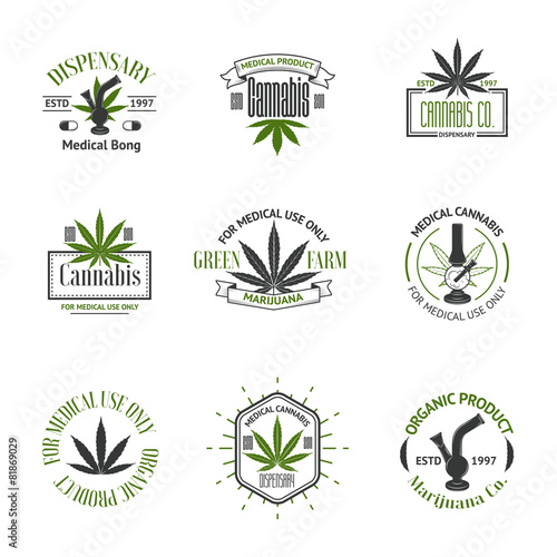 Set of medical marijuana logos. Cannabis badges, labels and
