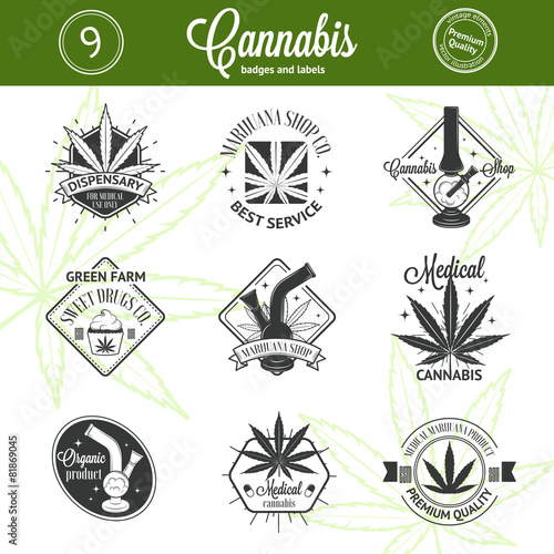 Set of medical marijuana logos. Cannabis badges, labels and