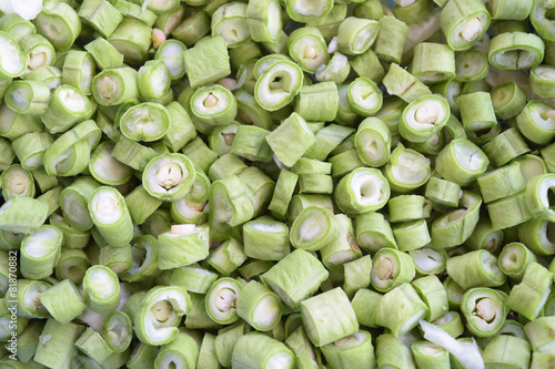 Close up of sliced fresh cowpea beans photo