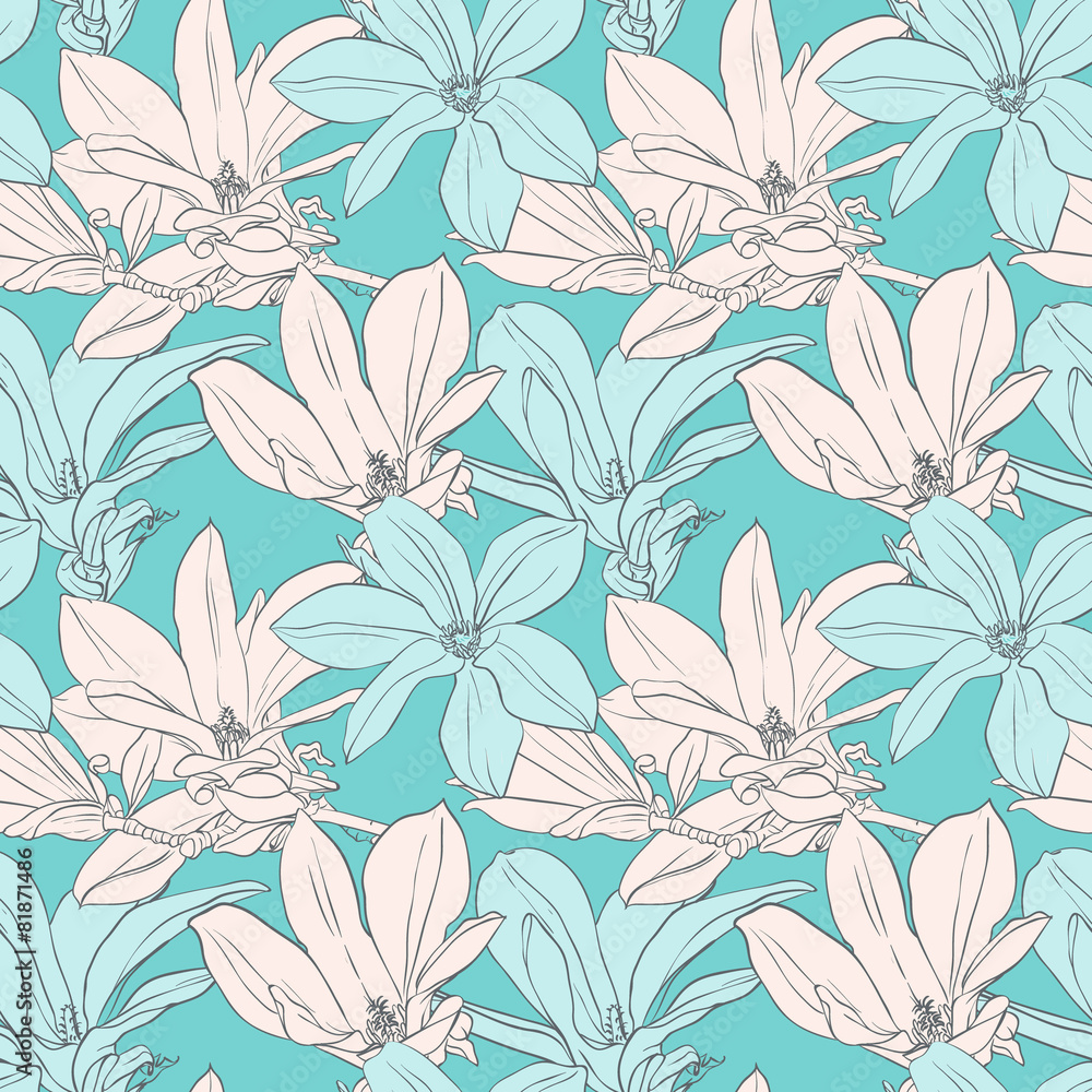 Seamless vector pattern with magnolia