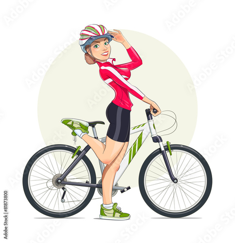 Beautiful girl in helmet with mountain bike. Sport. Eps10