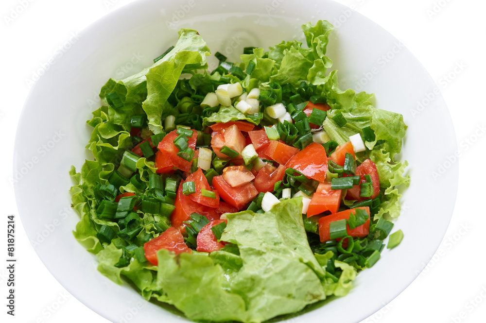 Healthy green salad, in white bowl. Isolated on white. Healthy green salad, in white bowl. Isolated on white.