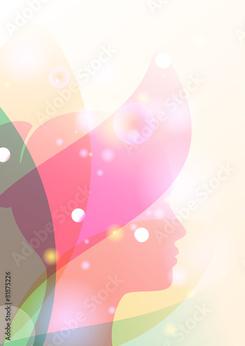 Vector background with beautiful girl silhouette. Woman's face a