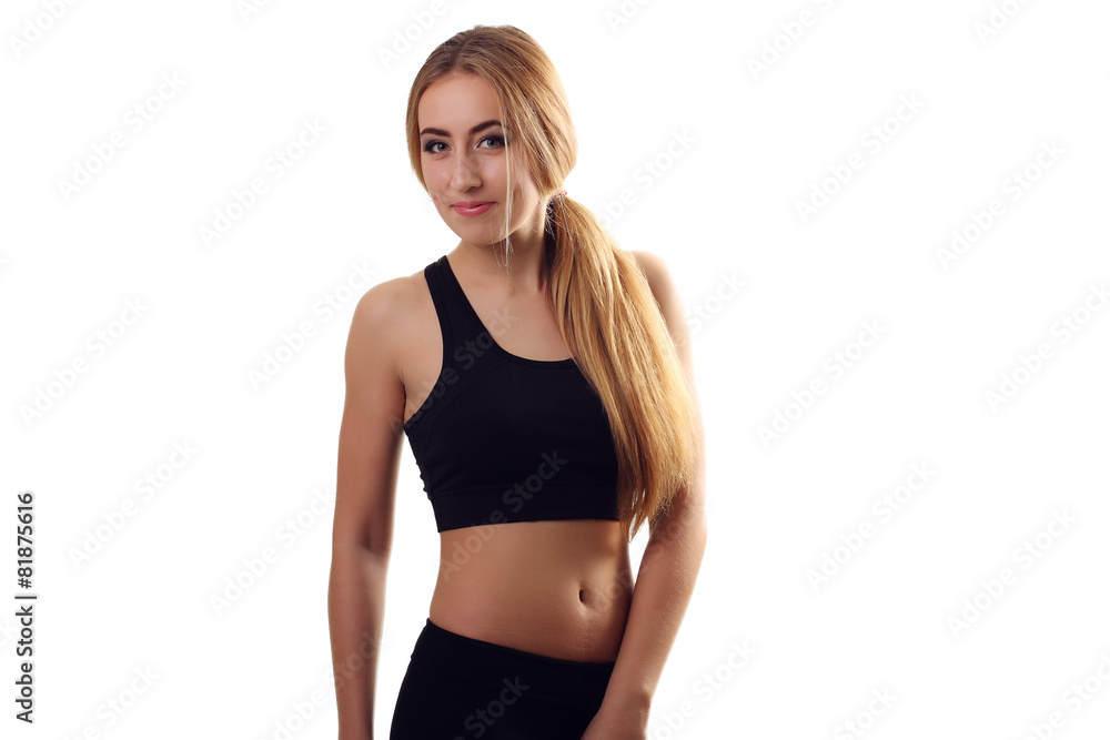 Beautiful slim body of woman, smiling athlete Beautiful slim body of woman, smiling athlete