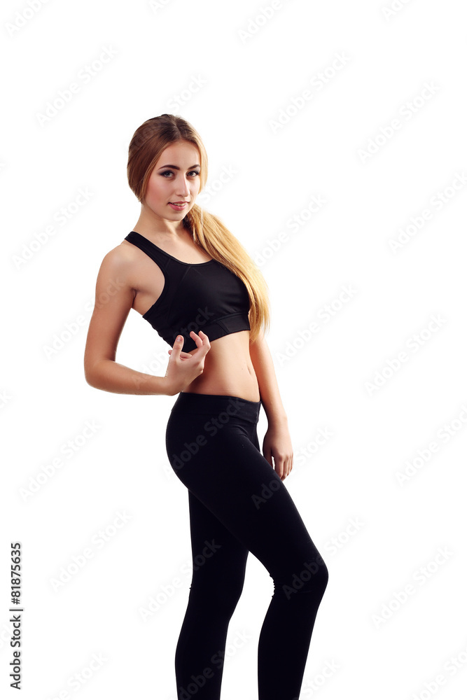 beautiful young girl with concetrate facial expression.Fitness t beautiful young girl with concetrate facial expression.Fitness t