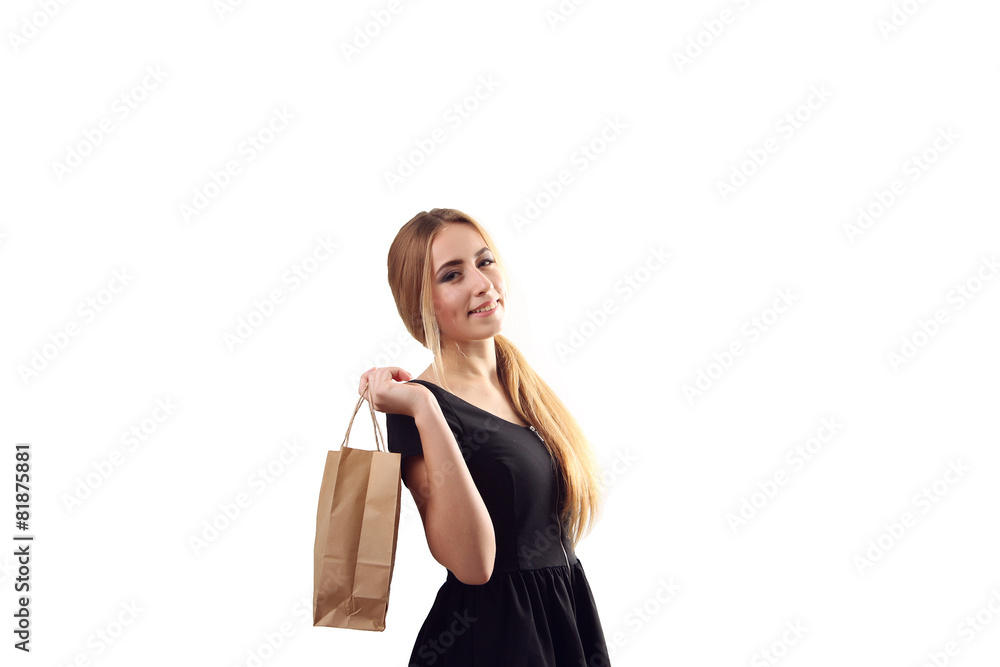 Fashion Shopping Girl Portrait. Beauty Woman with Shopping bag i Fashion Shopping Girl Portrait. Beauty Woman with Shopping bag i