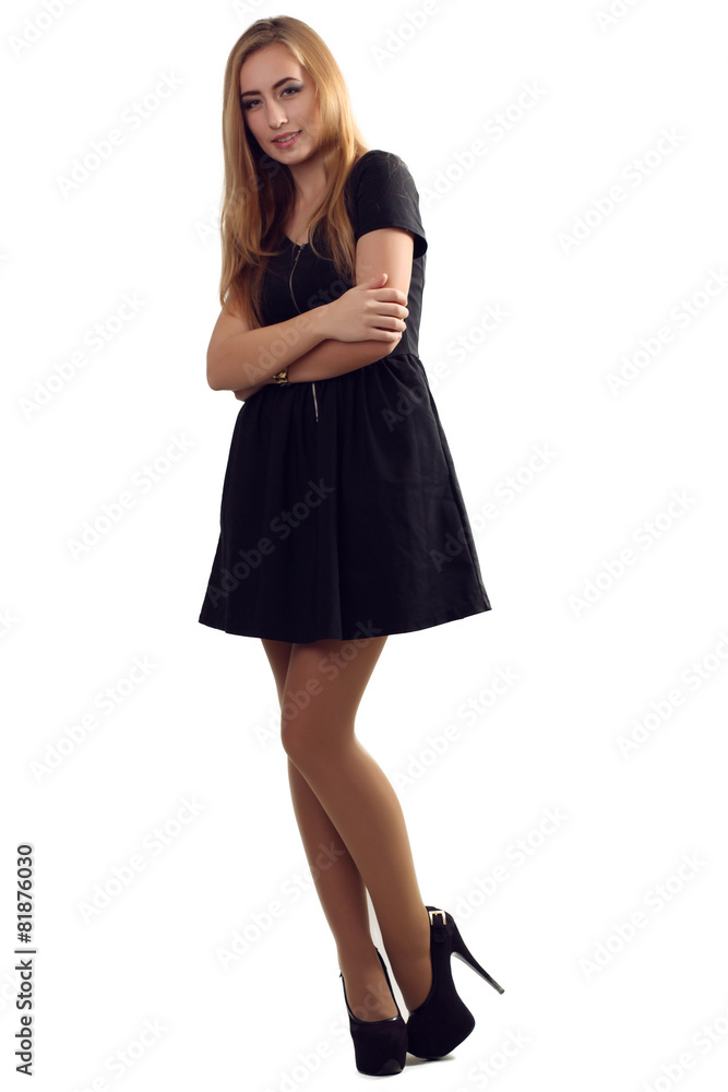 portrait of a beautiful girl in a little black dress isolated on portrait of a beautiful girl in a little black dress isolated on