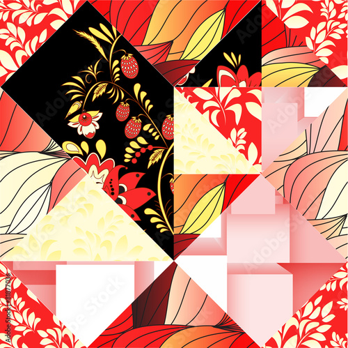 seamless patchwork pattern with flowers - stock vector