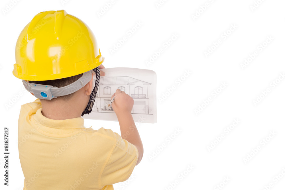 Adorable future architect over a white background Adorable future architect over a white background
