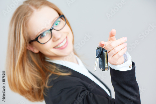 business happy woman holding car keys