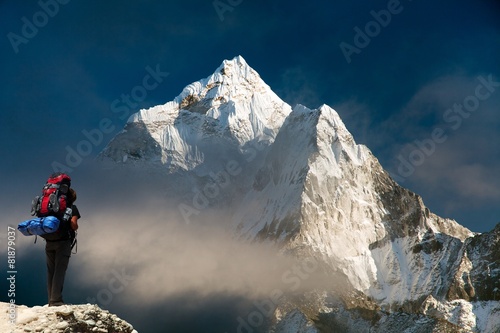 Evening view of Ama Dablam with tourist