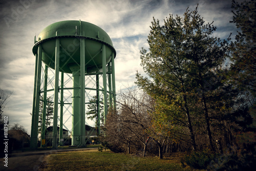 Tall Green Old Water Tower