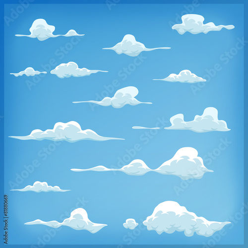 Cartoon Clouds Set On Blue Sky Background