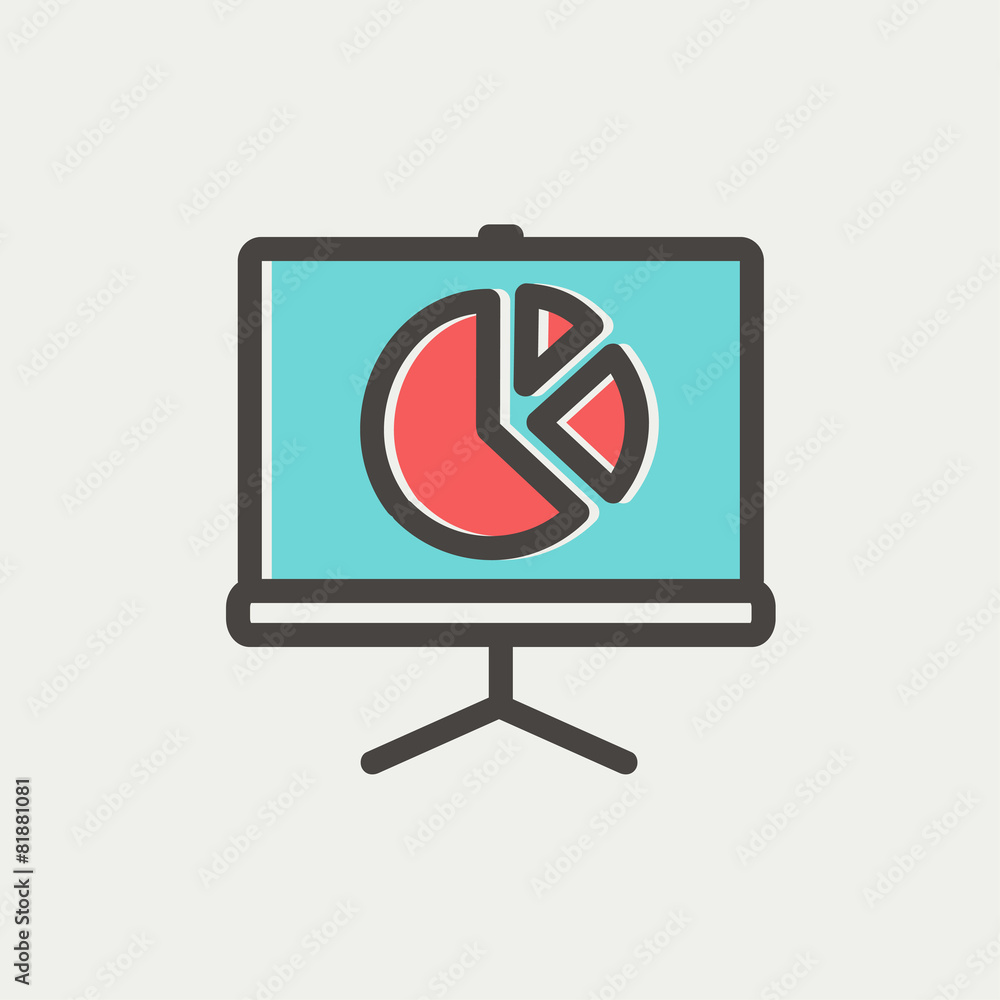 Roller screen with pie graph thin line icon Roller screen with pie graph thin line icon