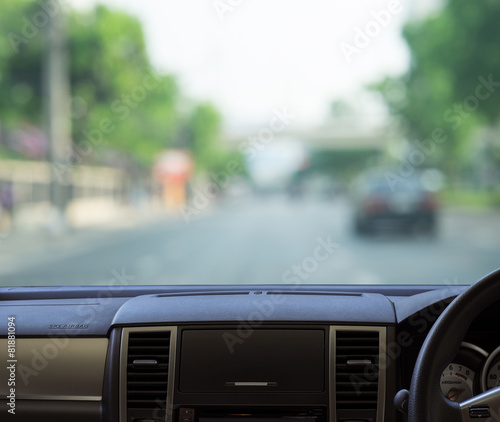 car dash panel with blurred street view template for your design
