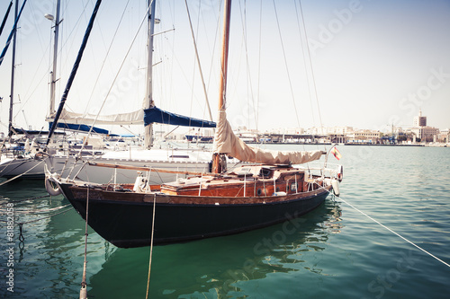 Old sailboat at port.