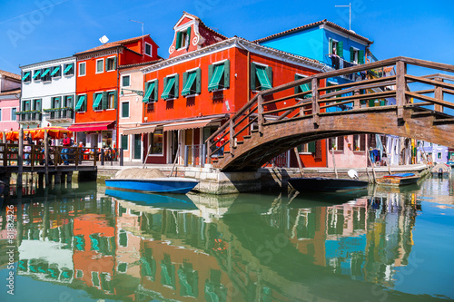 Painted houses of Burano  in the Venetian Lagoon  Italy.