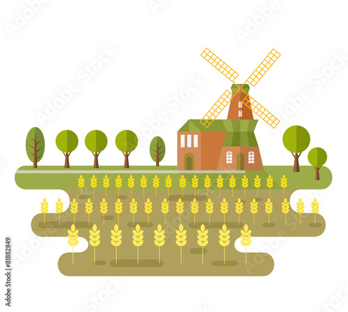 Landscape With Windmill And Field Of Wheat