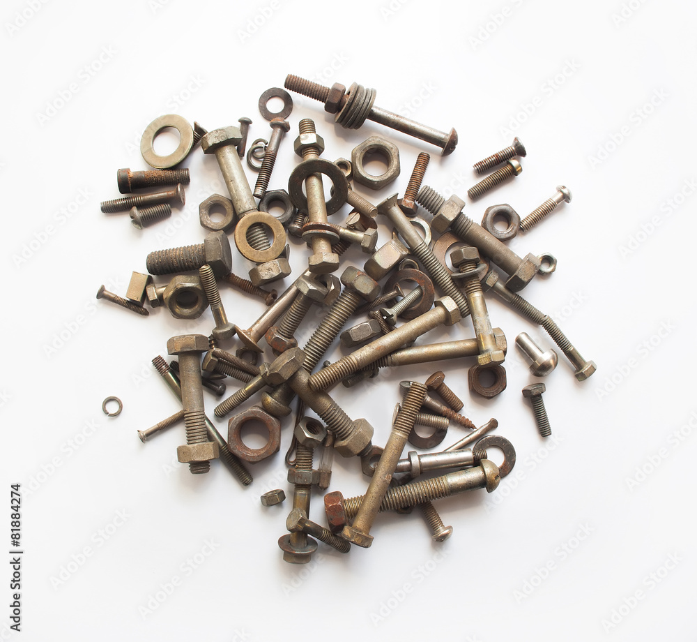 Isolated bolts and screws. Isolated bolts and screws.