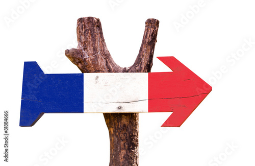 France Flag wooden sign isolated on white background